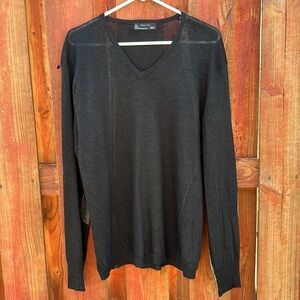 Zara Men Wool Blend Elbow Patch Long Sleeve Sweatshirt Size L V-Nick